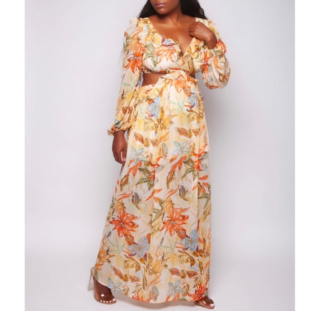 NEW Women’s Floral Print Cut-Out Maxi Dress